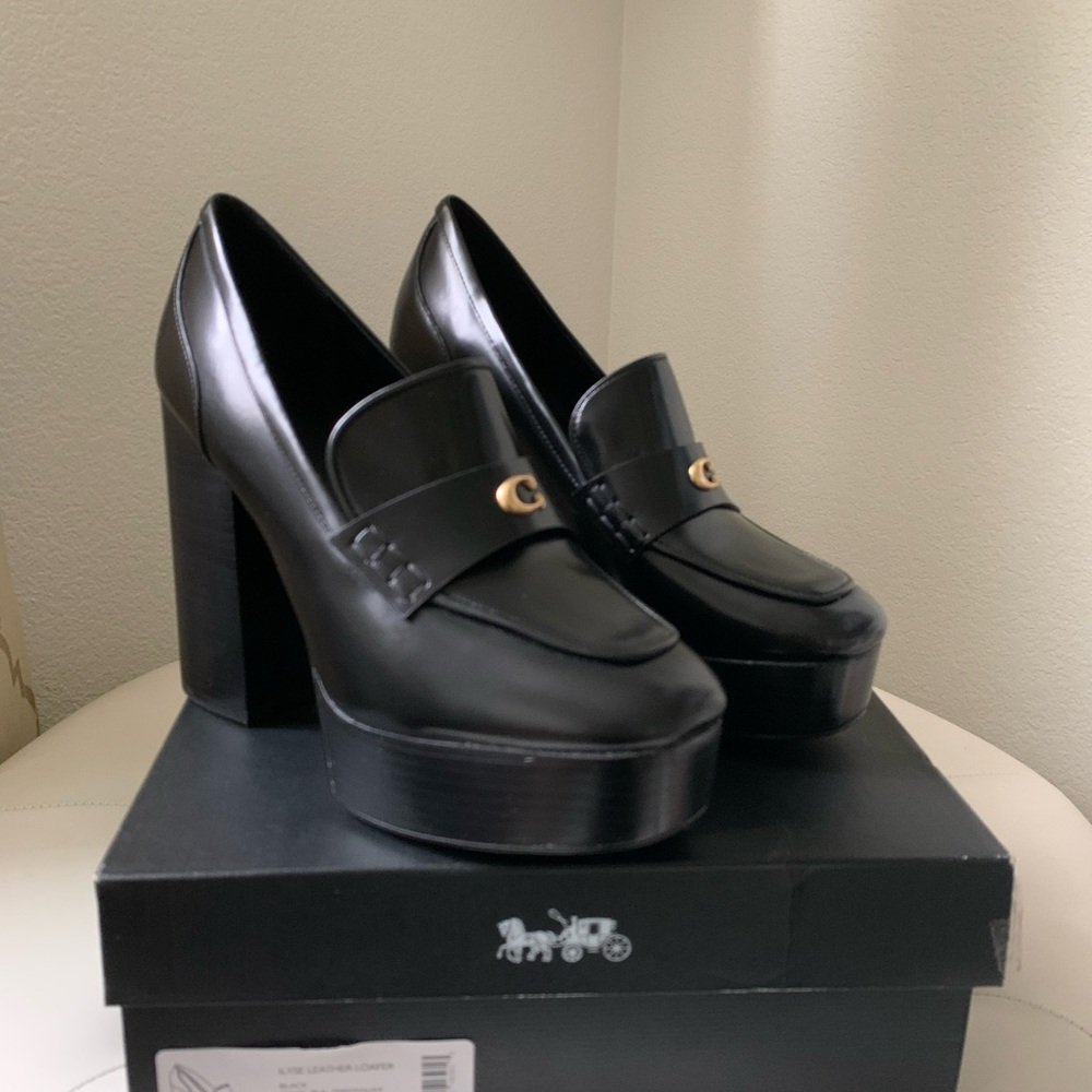 Coach Ilyse Platform Loafers in Black Leather